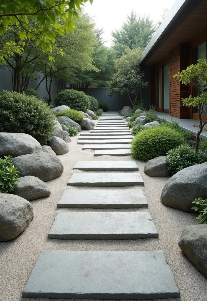 20 Unique Decorative Driveway Designs That Will Leave Your Neighbors Speechless (#5 Is a Must-See!) - 17. Balanced Zen Garden Driveway