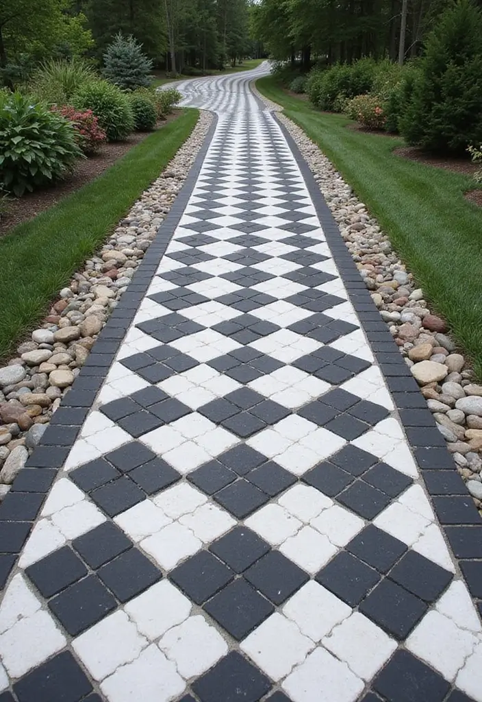 20 Unique Decorative Driveway Designs That Will Leave Your Neighbors Speechless (#5 Is a Must-See!) - 5. Retro Checkerboard Driveway