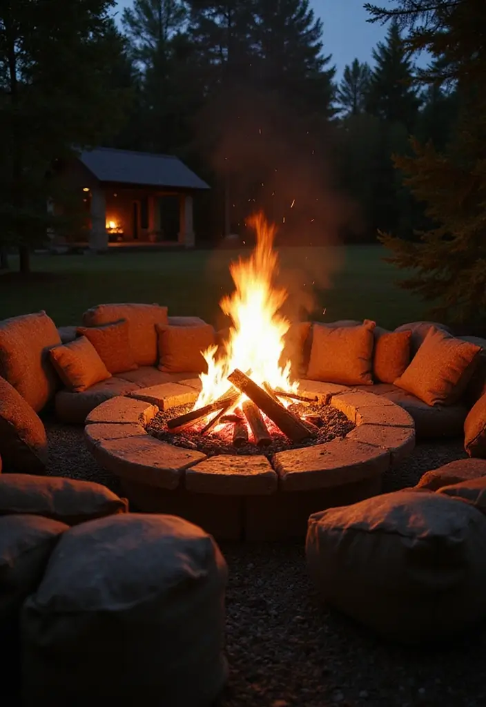20 Unique Gabion Seating Ideas That Will Elevate Your Patio (Wait Until You See #11!) - 4. Gabion Fire Pit Seating