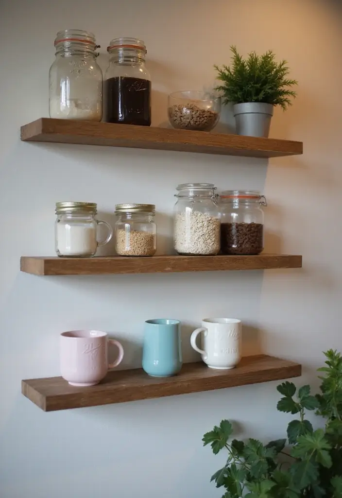 25 Easy DIY Coffee Bar Ideas That'll Impress Your Guests (and Yourself!) - 1. Floating Shelves for a Chic Look