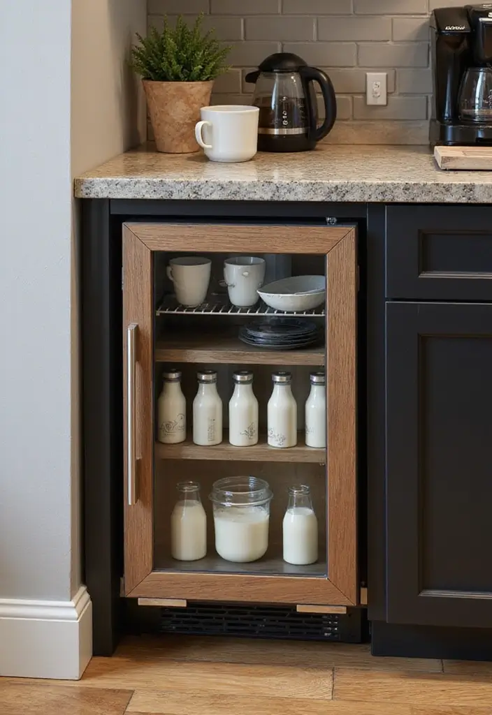 25 Easy DIY Coffee Bar Ideas That'll Impress Your Guests (and Yourself!) - 11. Mini Fridge for Creamers