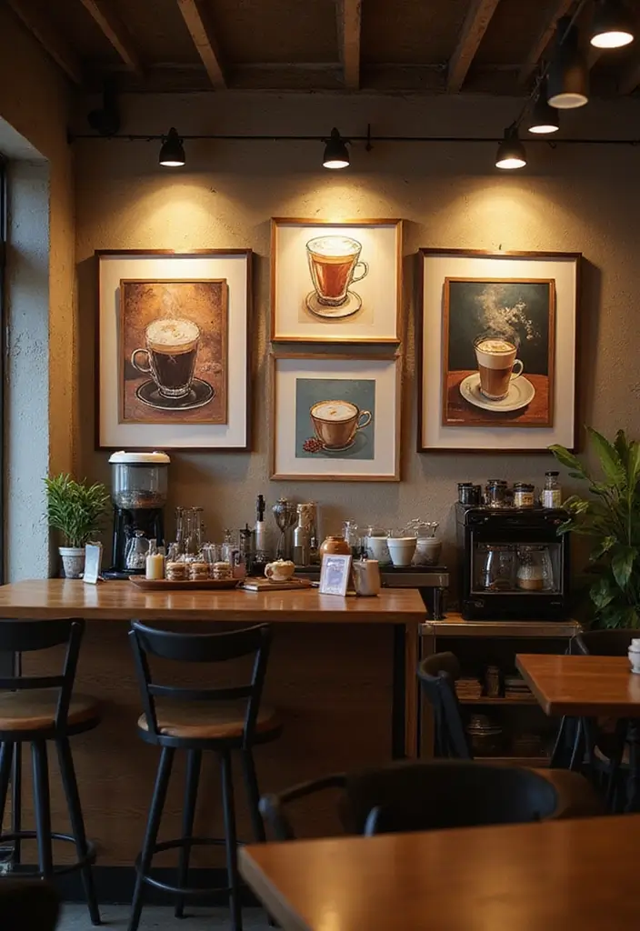 25 Easy DIY Coffee Bar Ideas That'll Impress Your Guests (and Yourself!) - 12. Coffee Art Gallery