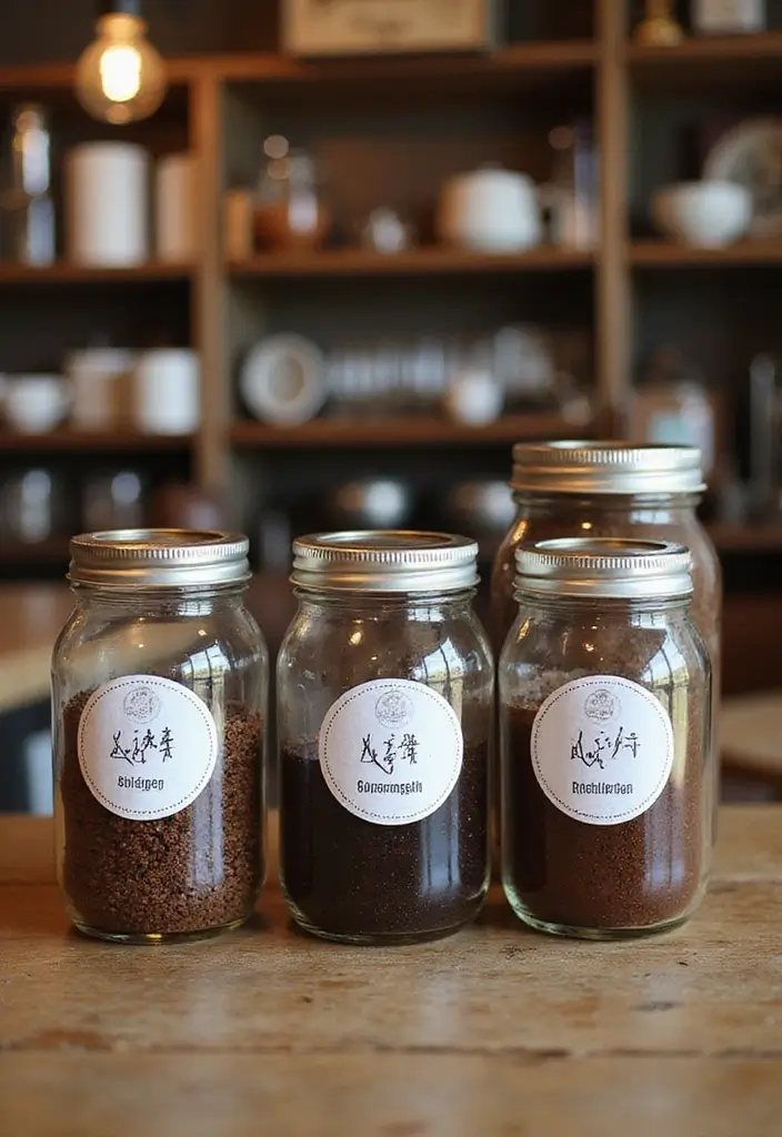 25 Easy DIY Coffee Bar Ideas That'll Impress Your Guests (and Yourself!) - 19. Personalized Coffee Blend Jars