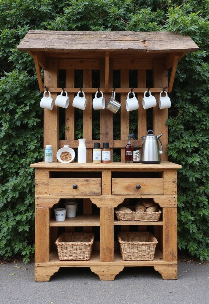 25 Easy DIY Coffee Bar Ideas That'll Impress Your Guests (and Yourself!) - 3. A Rustic Wooden Pallet Bar