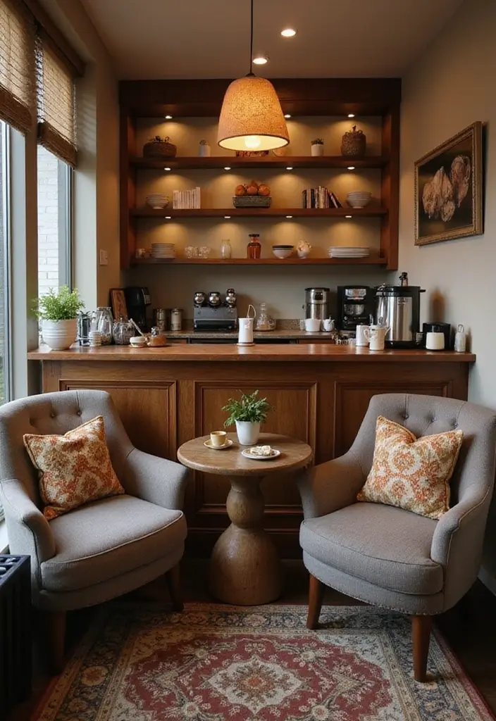 25 Easy DIY Coffee Bar Ideas That'll Impress Your Guests (and Yourself!) - 9. Cozy Nook with Seating