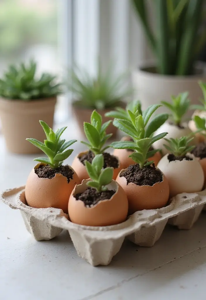 25 Easy DIY Spring Decor Projects That'll Brighten Up Your Home (Even on a Budget!) - 4. Upcycled Eggshell Planters