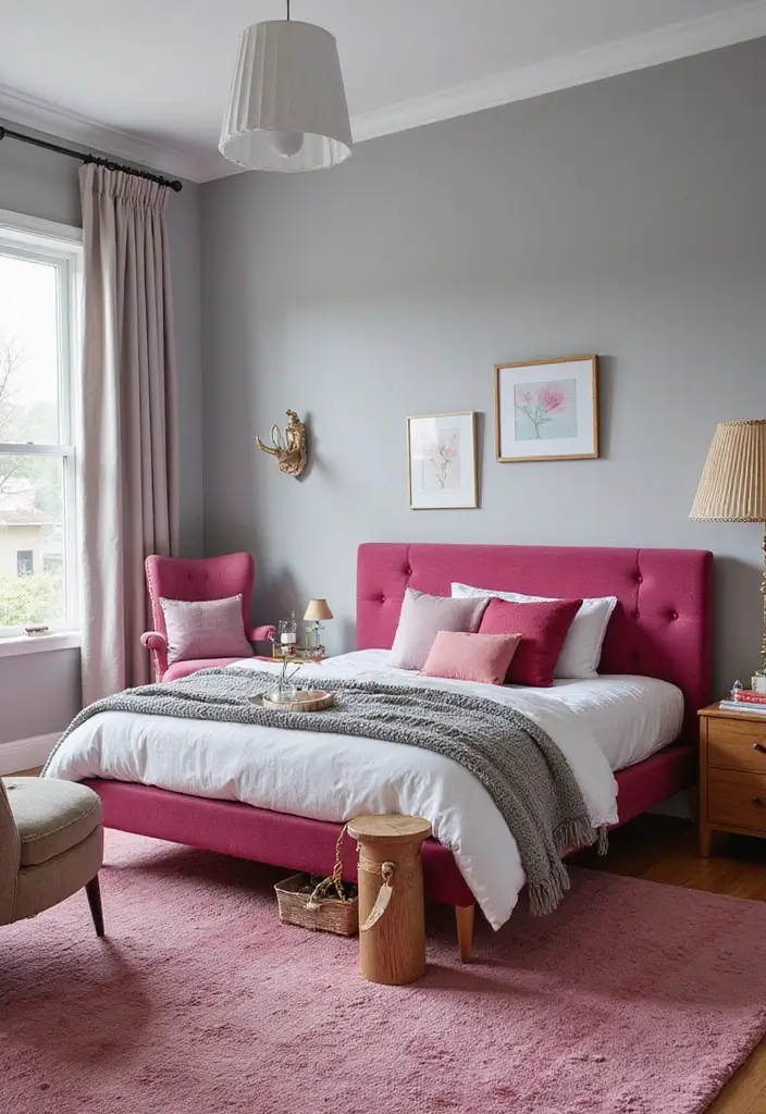 25 Gorgeous Grey Bedroom Color Schemes That’ll Inspire Your Next Redecorating Project! - 10. Grey and Berry Tones