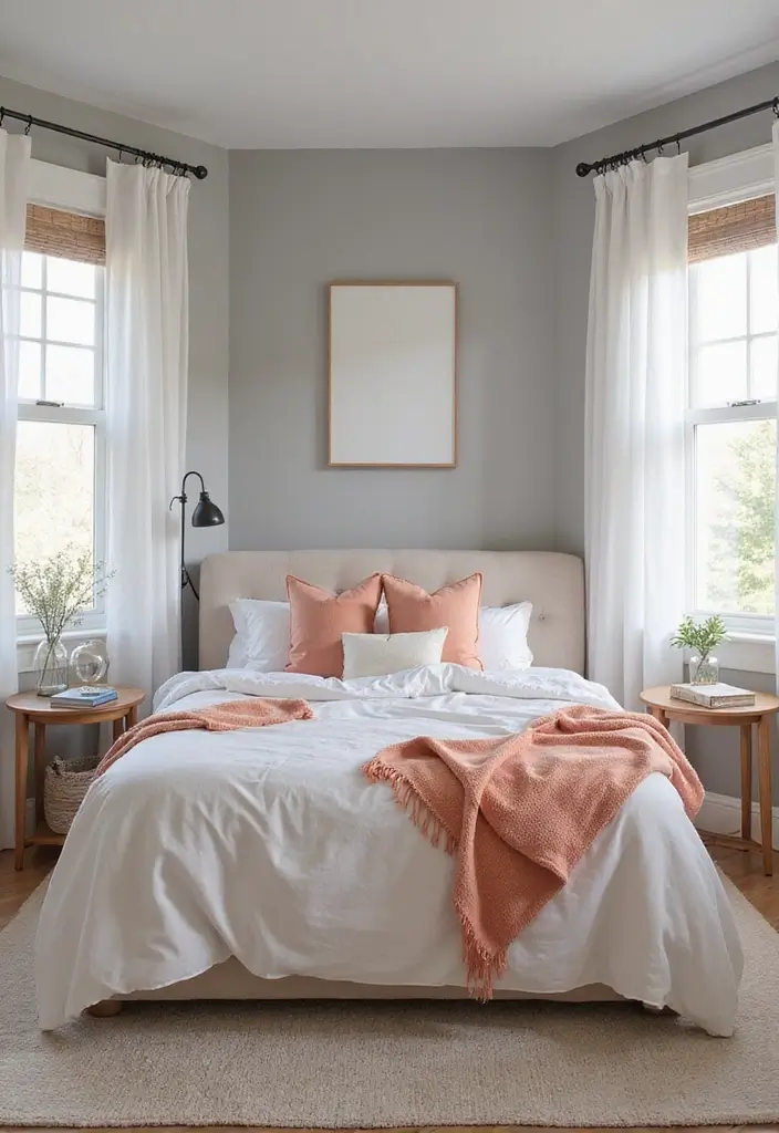 25 Gorgeous Grey Bedroom Color Schemes That’ll Inspire Your Next Redecorating Project! - 15. Grey and Light Peach Freshness