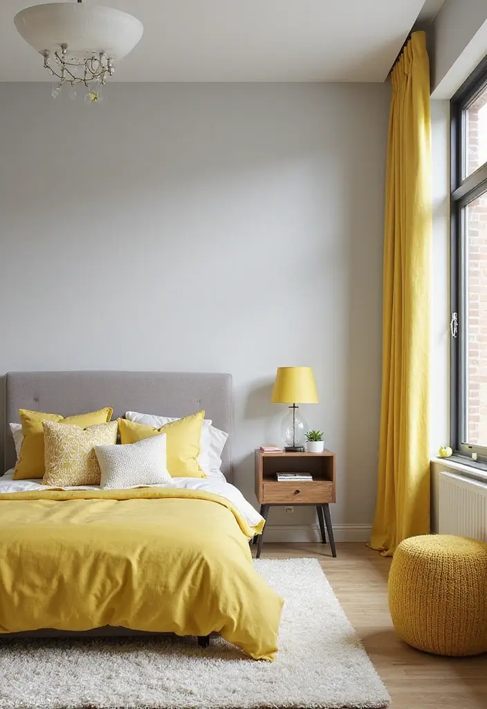 25 Gorgeous Grey Bedroom Color Schemes That’ll Inspire Your Next Redecorating Project! - 20. Grey and Bright Yellow Sunlight