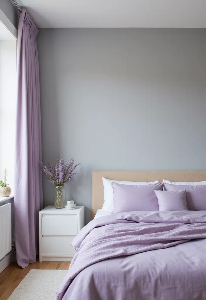25 Gorgeous Grey Bedroom Color Schemes That’ll Inspire Your Next Redecorating Project! - 21. Grey and Soft Lavender Calm