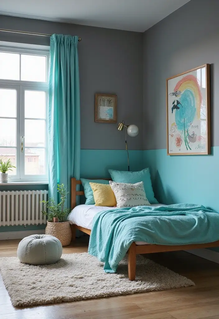25 Gorgeous Grey Bedroom Color Schemes That’ll Inspire Your Next Redecorating Project! - 23. Grey and Turquoise Splash
