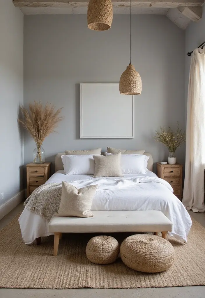 25 Gorgeous Grey Bedroom Color Schemes That’ll Inspire Your Next Redecorating Project! - 25. Grey and Woven Textures