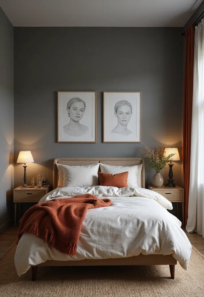 25 Gorgeous Grey Bedroom Color Schemes That’ll Inspire Your Next Redecorating Project! - 9. Grey and Earthy Terracotta
